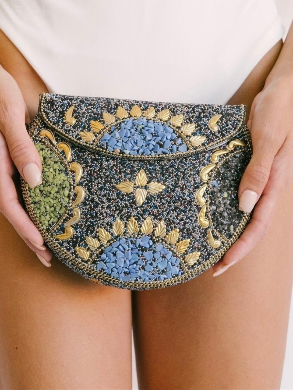 RAMLA Handmade Beaded Mosaic Clutch in Multi-color